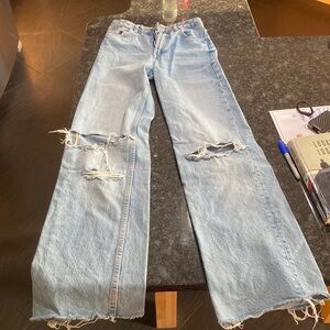 Slightly used Zara jeans. TRF ripped wide leg. Sz 2 Light blue